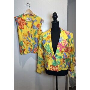 HW Yellow Floral Vest Size 12 with Jacket Size 4 Vintage Tropical Vacation